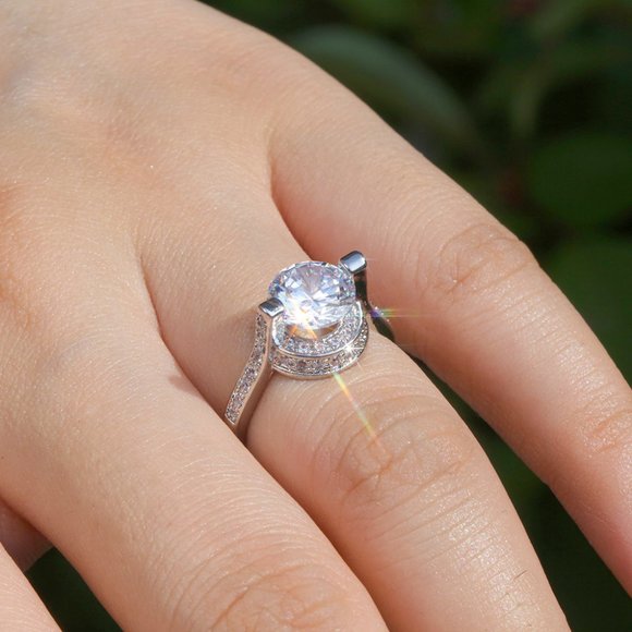 🍁 Trendy Wedding Round CZ Design Anillo Silver Dainty Ring for Women,VIP487 - Picture 5 of 6